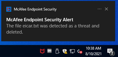 Toast notification stating "Endpoint Security Alert...file was detected as a threat"