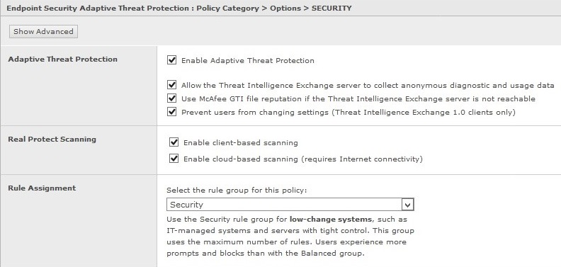 Screenshot of setting Rule Assignment to Security