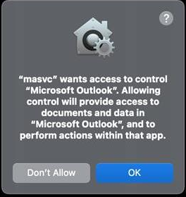 Microsoft Outlook へのアクセスを許可することを確認する警告メッセージ