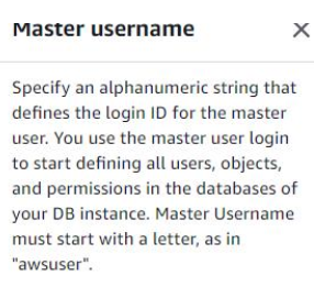 Master user name の要件