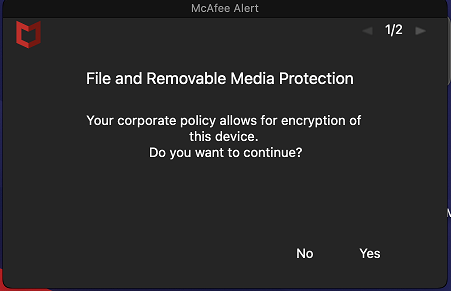 Message screen asking you whether you want to continue with encryption