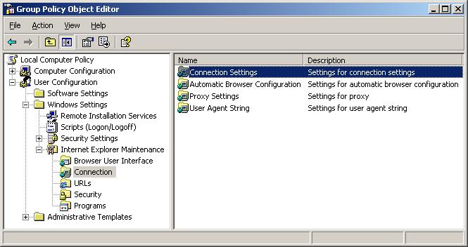 Group Policy Object Editor showing the Internet Explorer objects