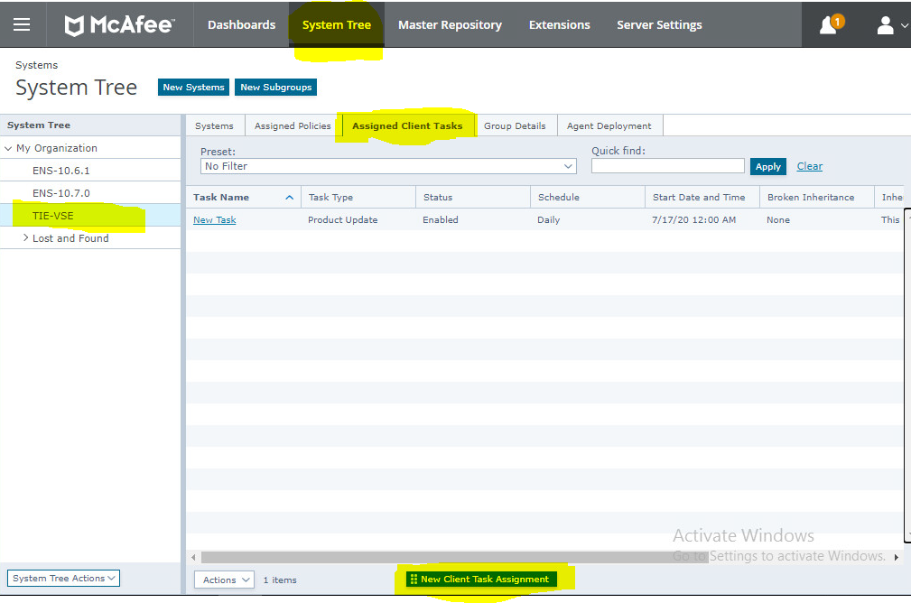 Captura de pantalla de la pestaña tareas cliente asignadas