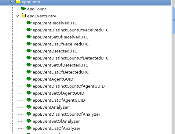 The first four entries under epoEventEntry are ReceivedUTC properties